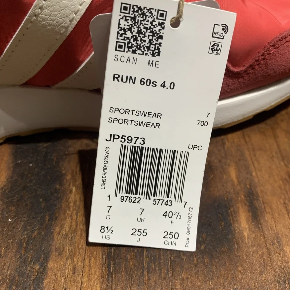 adidas Run 60s 4.0 Red/White Lace-Up Low Top Women's Sneakers JP5973 Size 8.5